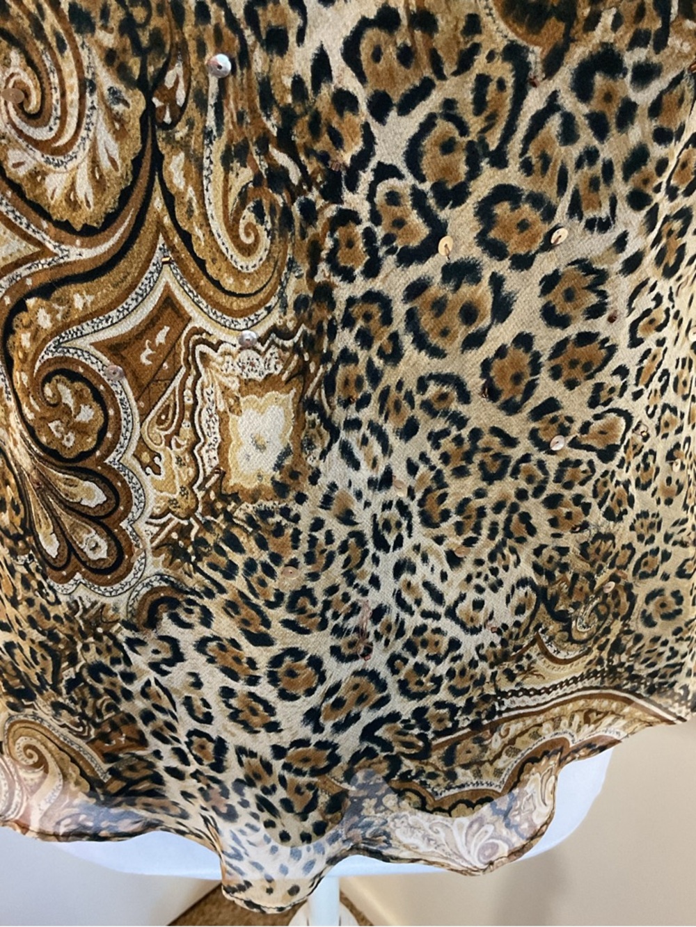 Robbie Bee 100% Silk Blouse Size 14 Paisley Leopard Print Luxury Short Sleeve - Picture 5 of 10